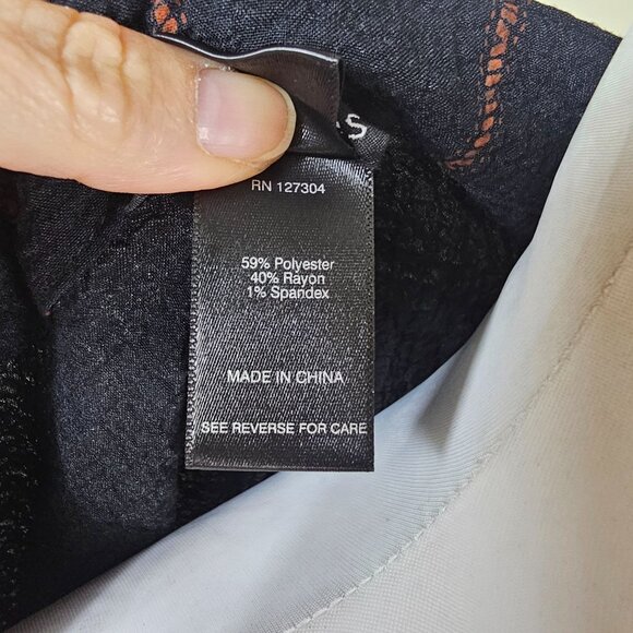 Ali Miles Orange & Black Striped Tunic L Crepe Stretch Colorblock Boho Lagenlook - Picture 8 of 9